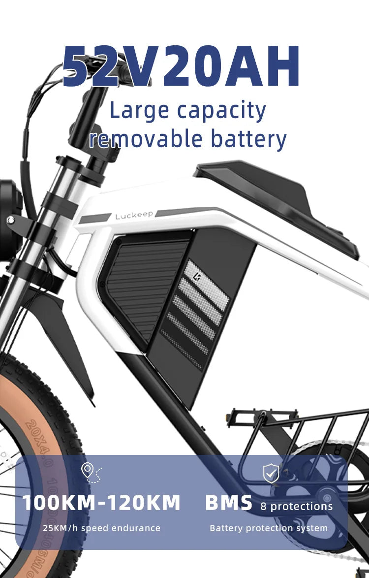 E-Bike 1500W Motor 52V20AH All-terrain Fully Suspended Off-road Motorcycle Electric Bike 20*4.0-inch Fat Tire  Electric Bicycle