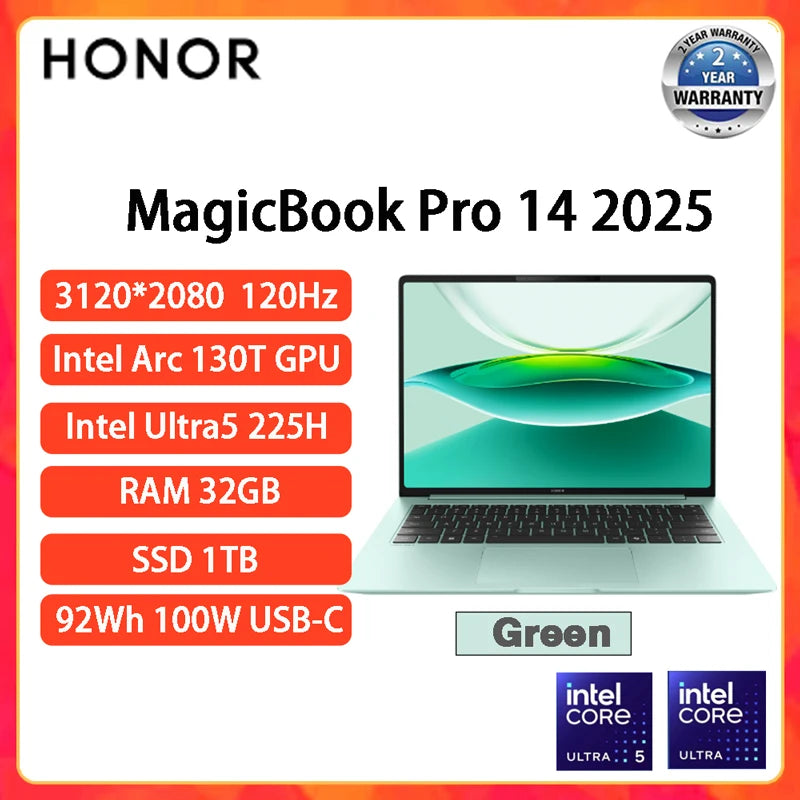 HONOR MagicBook Pro 14 2025 Laptop Intel Core Ultra 5 225H 32GB 1TB 14.6" Inch 3.1K 120Hz Gamer Computer PC Notebook Ultrabook