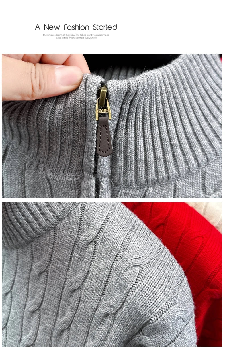 High end brand fashion jacquard sweater cartoon dog embroidery zipper semi high neck autumn winter warm men's knitted pullover