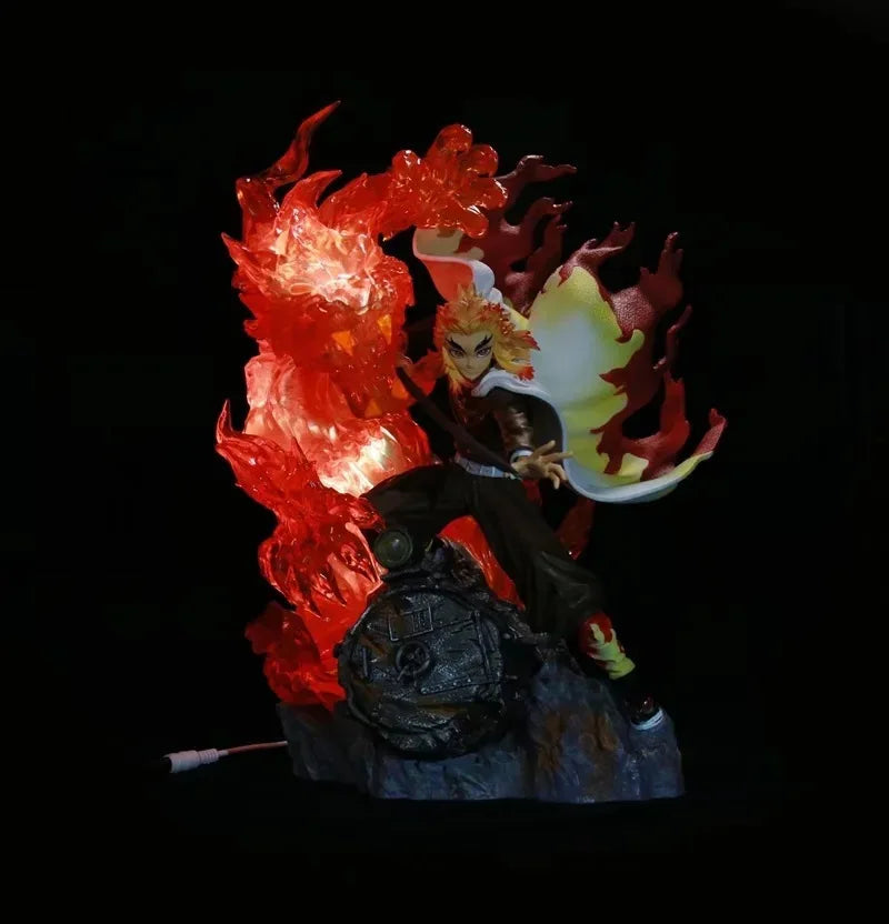 39cm Demon Slayer Rengoku Kyoujurou Action Figure Flame Breathing Light-Up Statue PVC Anime Character Collection Model Fan Gift