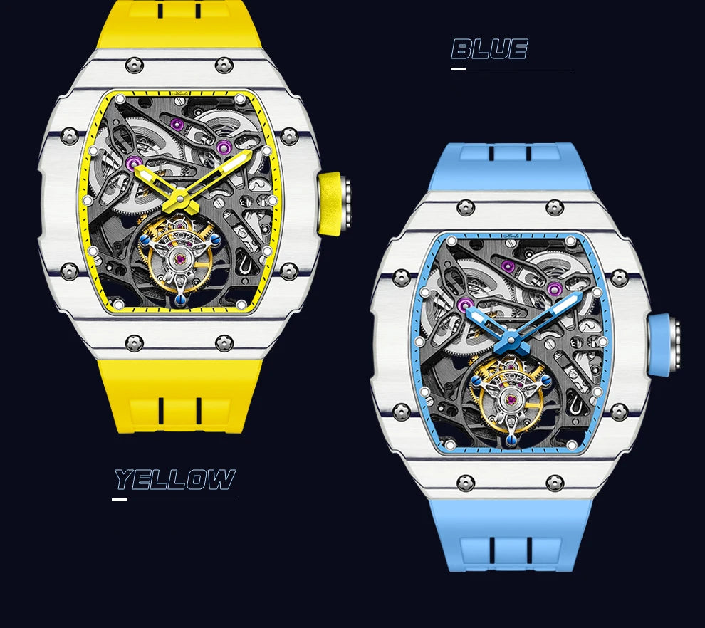 Haofa Automatic Tourbillon Watch Men Carbon Fiber Hollow Movement Luminous Sapphire Crystal Mechanical Man Watches Luxury 1901-1