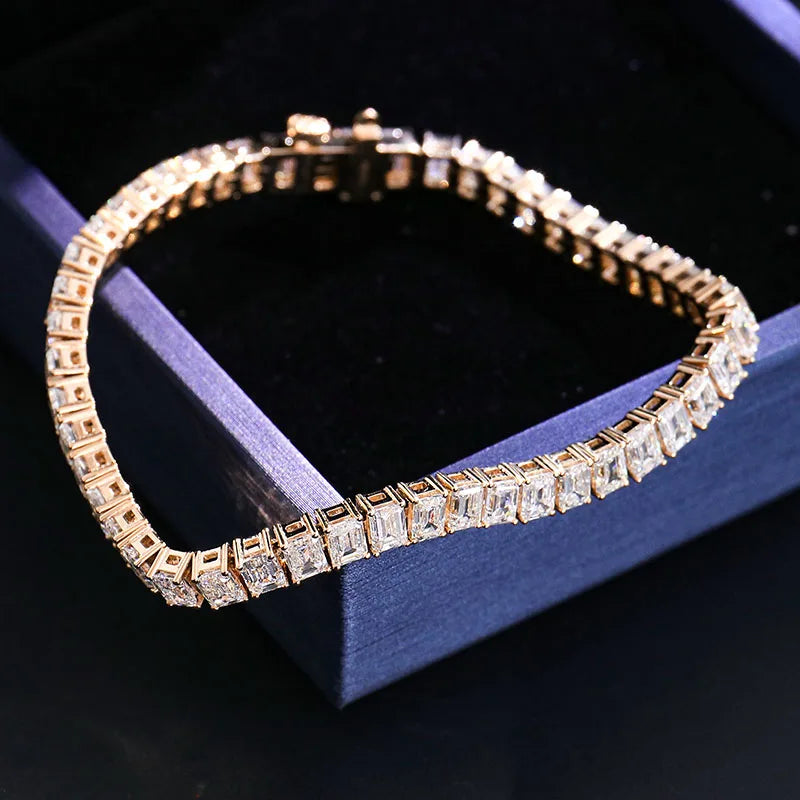 Provence Trendy vintage Tennis Bracelet Women Men 6.5In 14K Yellow Gold Emerald cut DEF/VS Lab Diamonds Luxury Bangles Custom