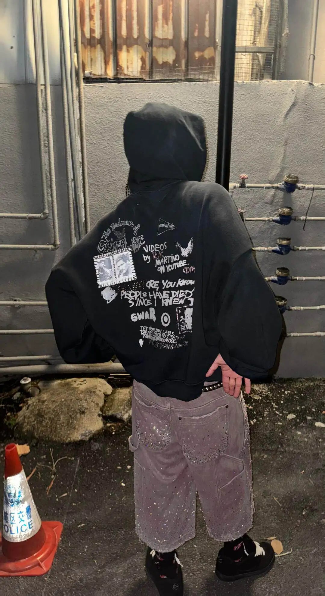 Paly Hollywood 25ss Birdman Medal Rhinestone Zipper Old Damaged Hoodie Jacket