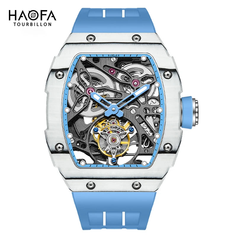 Haofa Automatic Tourbillon Watch Men Carbon Fiber Hollow Movement Luminous Sapphire Crystal Mechanical Man Watches Luxury 1901-1