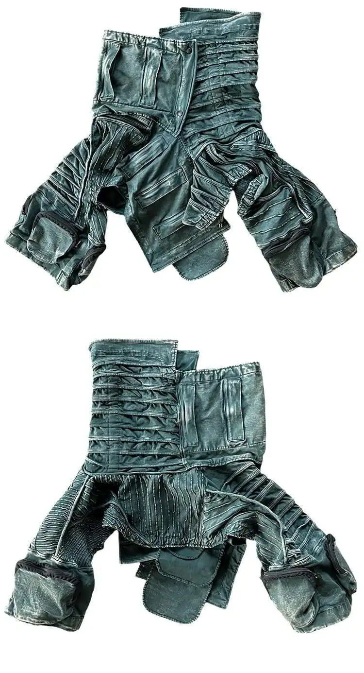 HKSH Spring New Men Tide Punk Sand Waste Land COS Asymmetric Deconstruction Pleated Coats Futuristic Washed Short Jackets HK4206