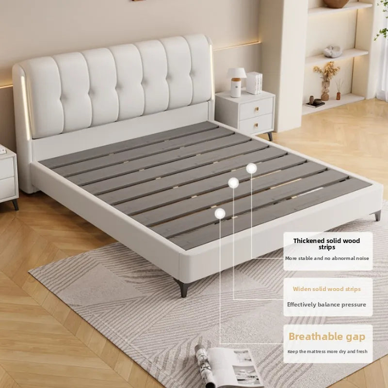 Cream white bed modern minimalist master bedroom bed frame light luxury comfortable bases e armações de cama interior furniture