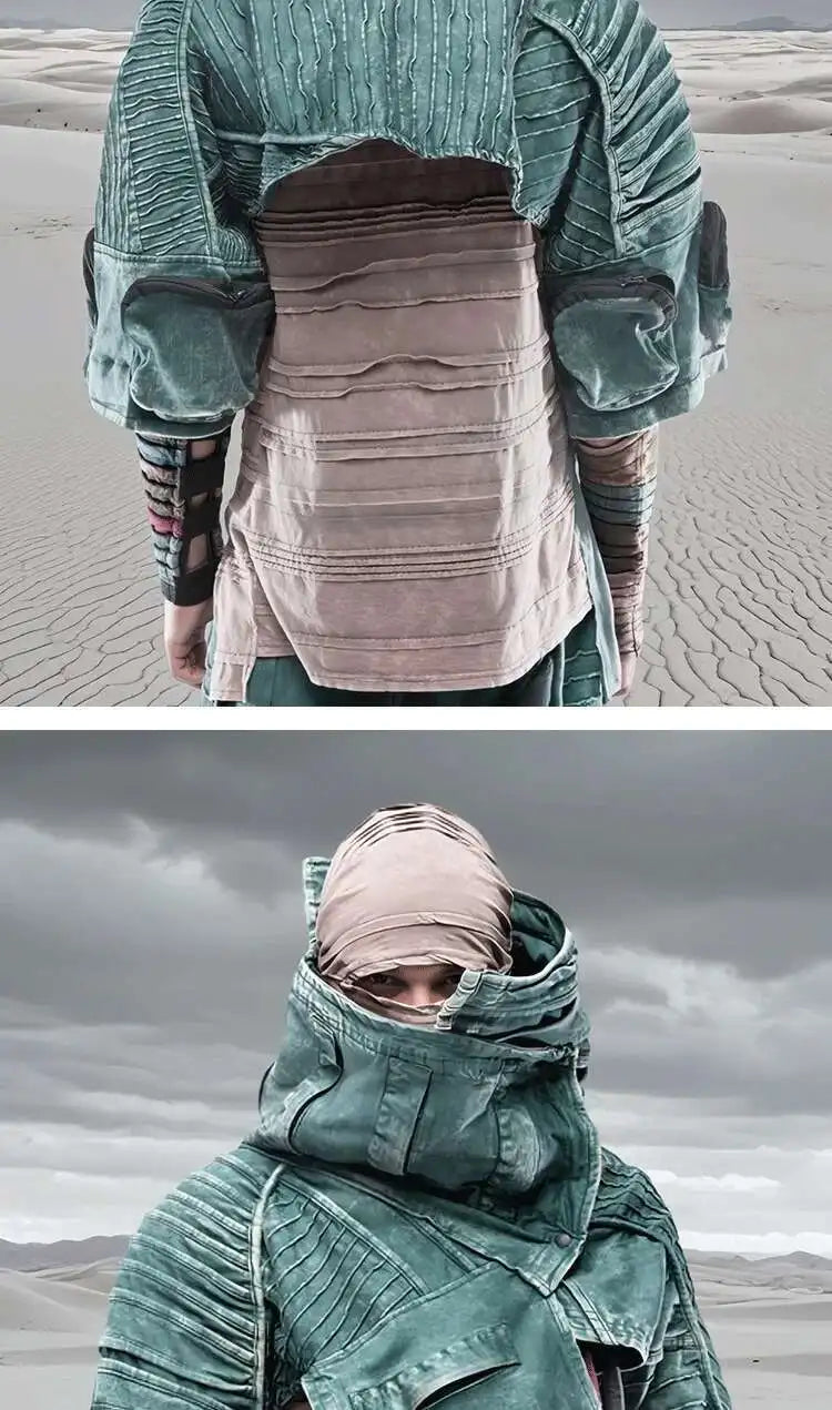 HKSH Spring New Men Tide Punk Sand Waste Land COS Asymmetric Deconstruction Pleated Coats Futuristic Washed Short Jackets HK4206