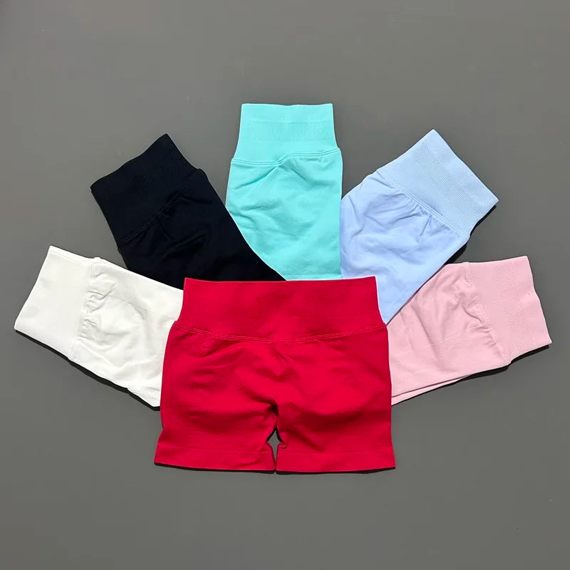 HISTELLO Impact Sports Shorts Low Ribbed Band Scrunch Butt Women Yoga Gym Tights Pilates Seamless Pants Workout Running Leggings