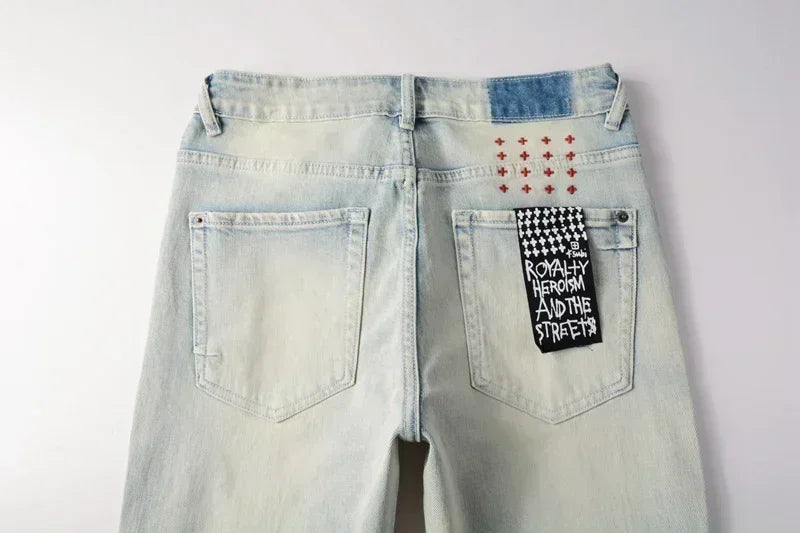 2025 KSUBI Men Personality Multi-style Low Rise Elastic Skinny Denim Pants American Style Ripped Trousers Jeans