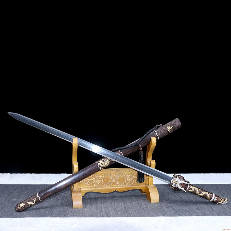Quality Chinese Dragon Sword Handmade Forged Folded Steel Blade Ebony Wood Sheath Collection Art Props Antique Swords