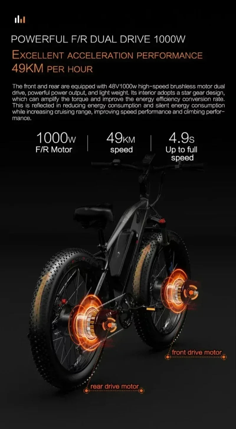 all-terrain Electric Bike adult auxiliary Electric Bicycle 2000W motor 48V 20AH battery 26*4.0 fat tire mountain E-Bike 52KM/H