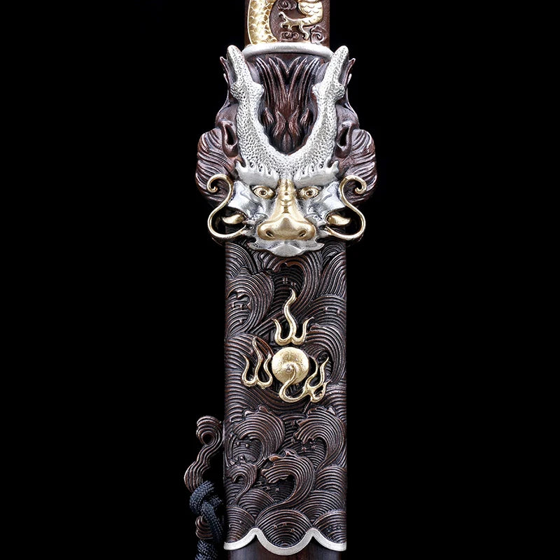 Quality Chinese Dragon Sword Handmade Forged Folded Steel Blade Ebony Wood Sheath Collection Art Props Antique Swords