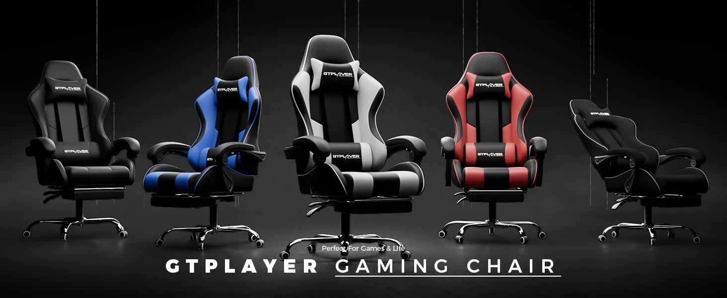 GTPLAYER Gaming Chair with Footrest Lumbar Support 360 Swivel Height Adjustable Computer Game Chair