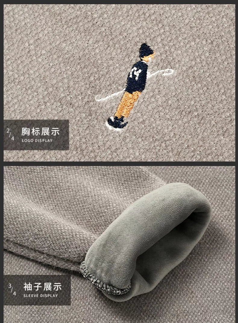 High quality men's round neck knitted sweater autumn winter new Korean style fashion cartoon embroidery thick casual pullover