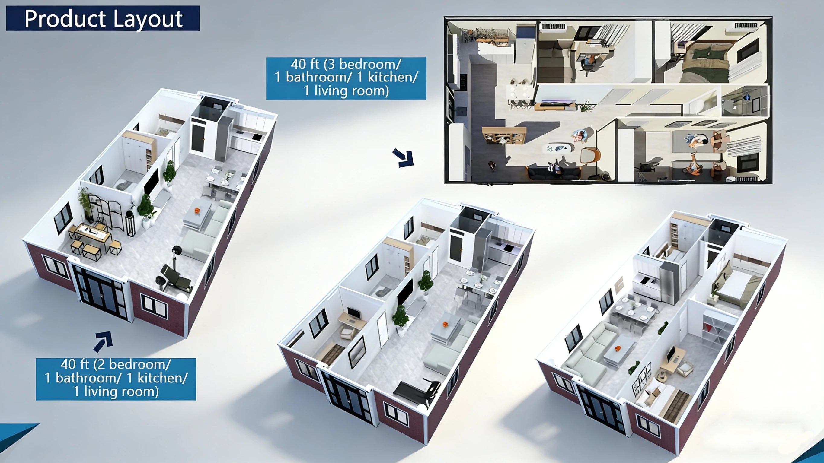 Ready Made Luxury Villa Prefabricated 20Ft 40Ft Expandable Container House 2 3 4 5 Bedrooms Prefab Portable Mobile Tiny Home