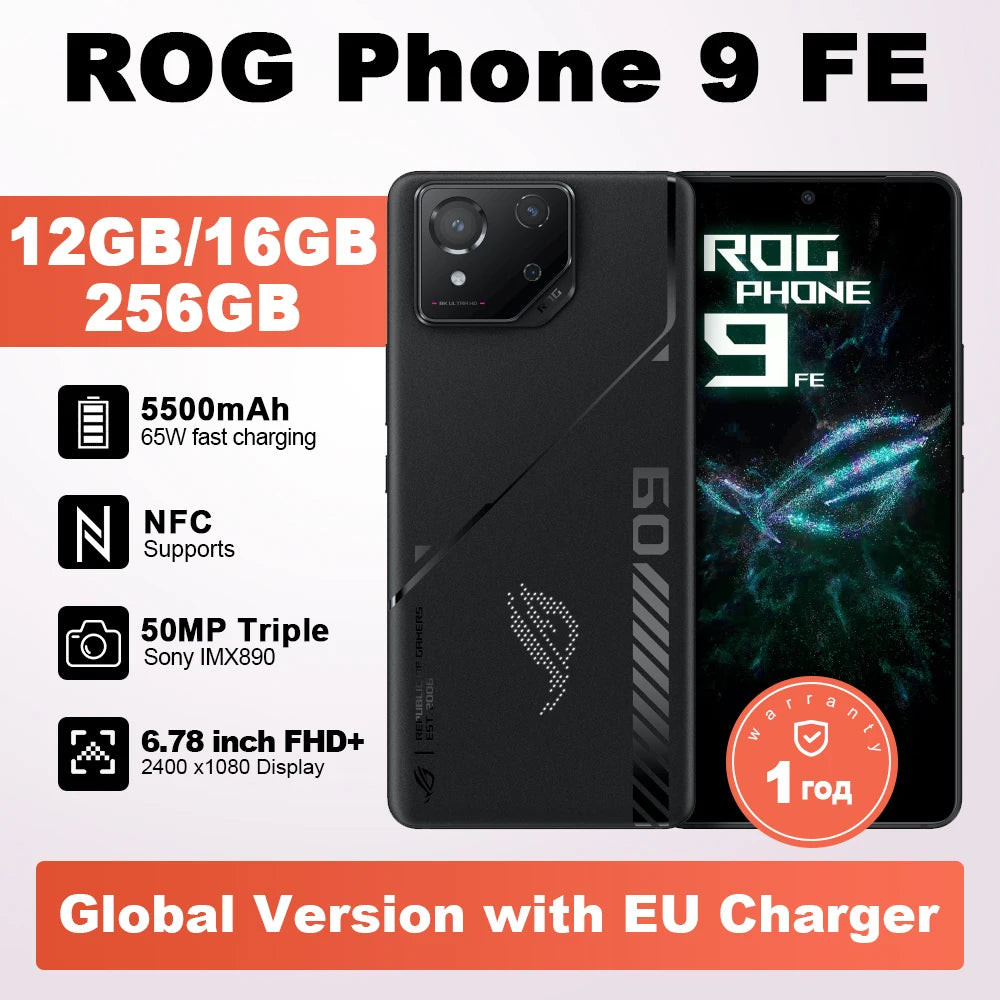 ASUS ROG Phone 9 FE Global Version 5G Gaming Phone Snapdragon 8 Gen 3 6.78" 185Hz AMOLED Display 50MP Sony IMX890 65W Charging