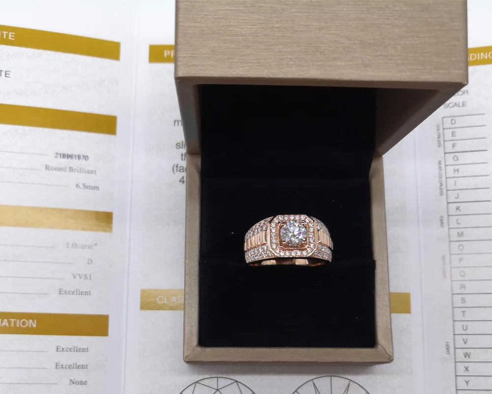 Custom Real 18K White Gold Ring Men Engagement Anniversary Party Wedding Ring Round Moissanite Diamond Luxury 1 2 3 4 5 Carat