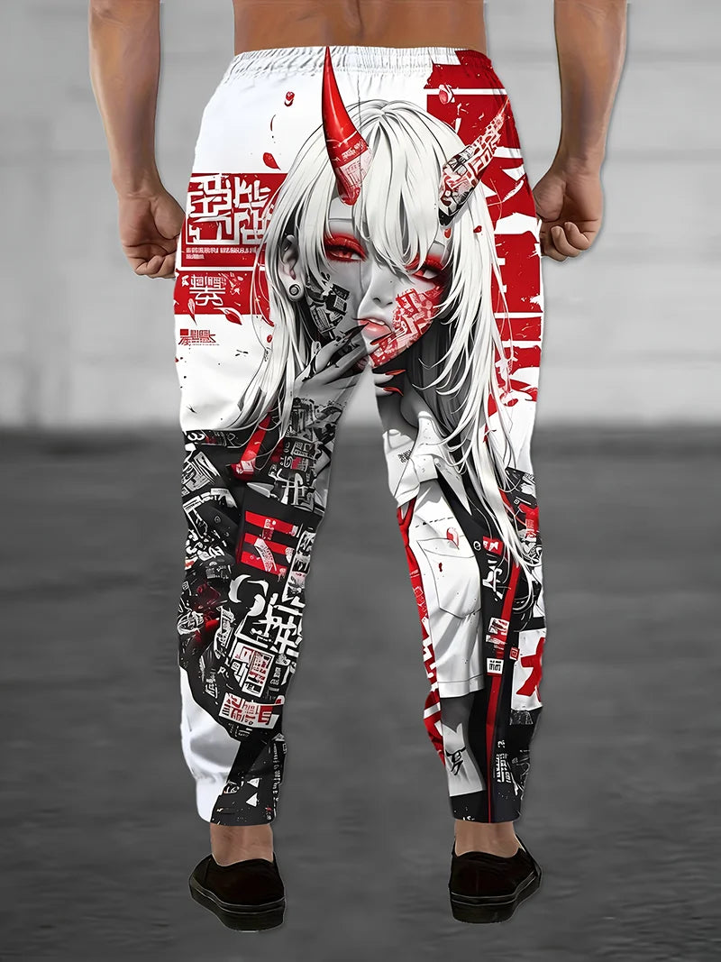 Men's 3D Anime Print Sports Pants, Casual Sports Pants, Adjustable Drawstring Waistband, Slim Fit Sweatpants  Autumn/Winter