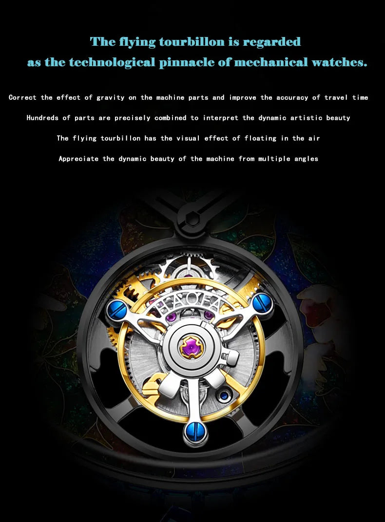 Haofa Flying Tourbillon Mechanical Man Watch 2261 Sapphire Automatic Tourbillon Men Watches Intangible Heritage Enamel Oriental