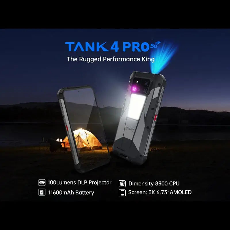 Unihertz Tank 4 pro Projector Rugged Phone 18GB+1TB/16GB+512GB Night Vision 6.73'' Dimensity 8300 11600mAh NFC 5G Snartphone