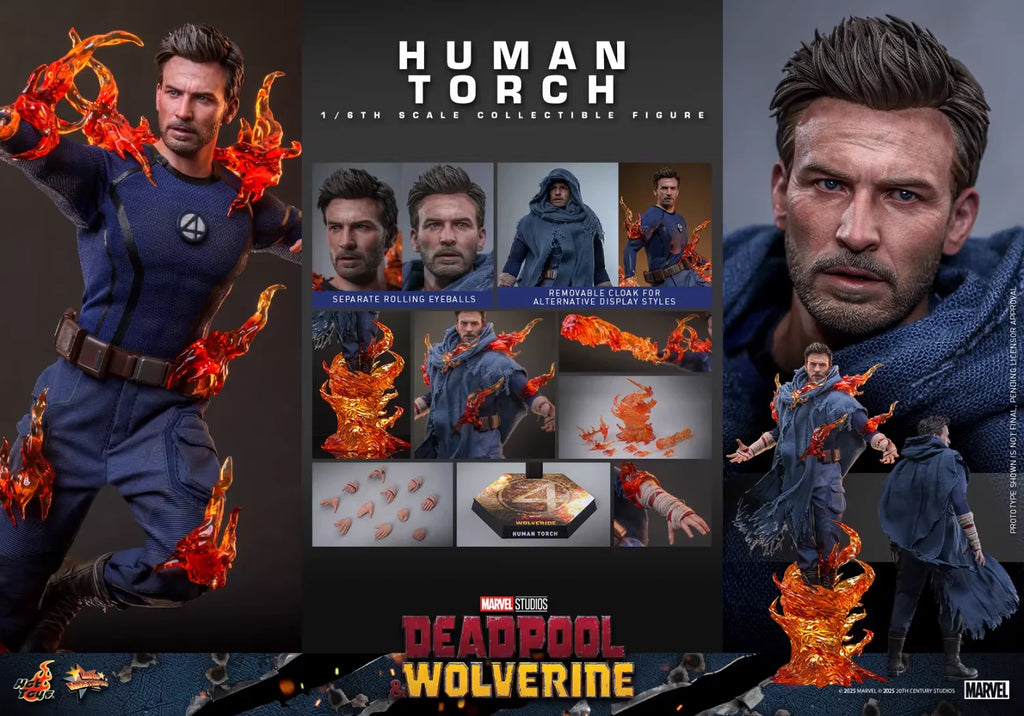 Hottoys MMS789 Marvel Human Torch Action Figure - Collectible Detailed Movie Model Deadpool & Wolverine Adult Collectors Item