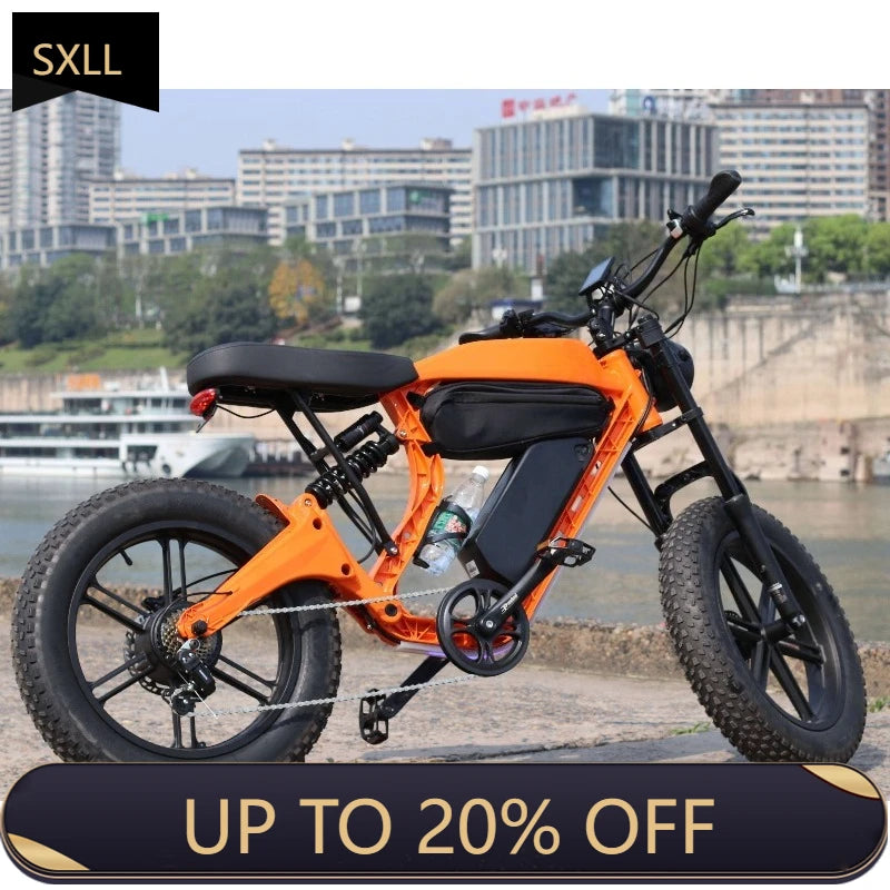 SXLL Electric Hybrid Bike Vintage Off-Road Ebike 750W Full Suspension Moped Electric Off-Road Bike