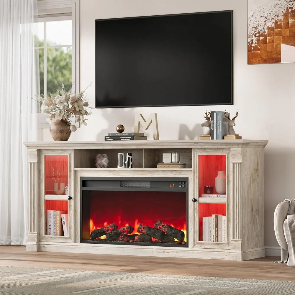Farmhouse Style Highboy Entertainment Center TV Stand for up to 80'' TVs 70'' Modern with 36'' Electric Fireplace And，Customized