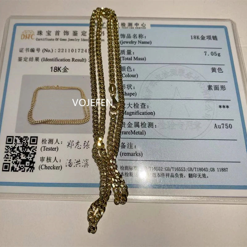 VOJEFEN Genuine 18K Gold Cuban Necklace Jewelry For Women/Men Fashion AU750 Pure Gold Chain Neck Choker Luxury Quality Jewel