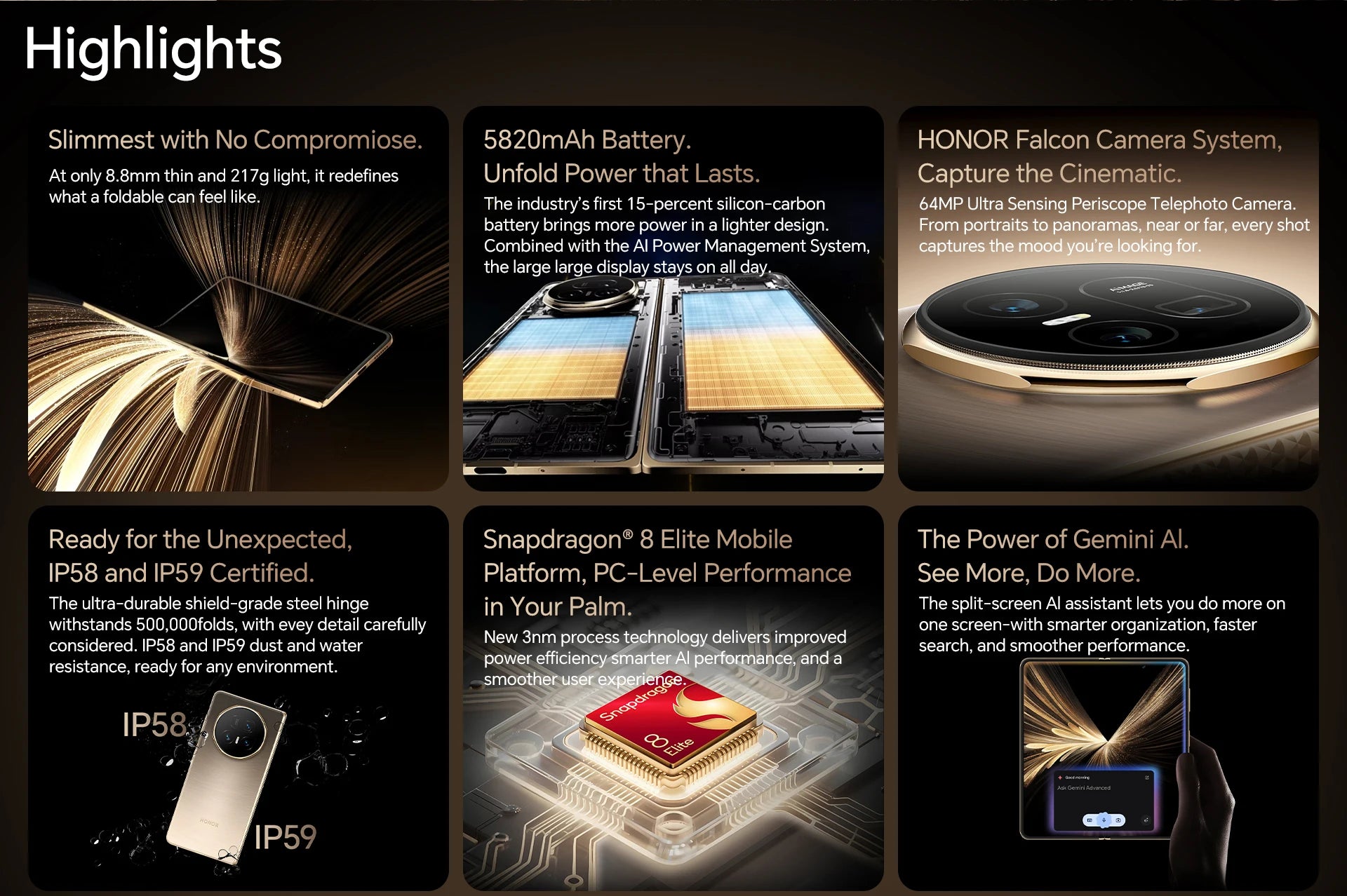 Global Version HONOR Magic V5 5G Smartphone Snapdragon 8 Elite 7.95" Foldable OLED 5820mAh Battery Support 66W SuperCharge eSIM