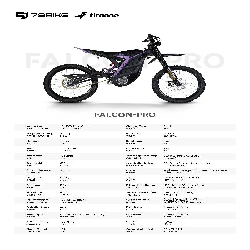 ATV&UTV79Bike Falcon Pro All-terrain Electric Dirt Bike Full Suspension 72V 10000W Off Road Electric Motorbike Mid Dive Motor ZX
