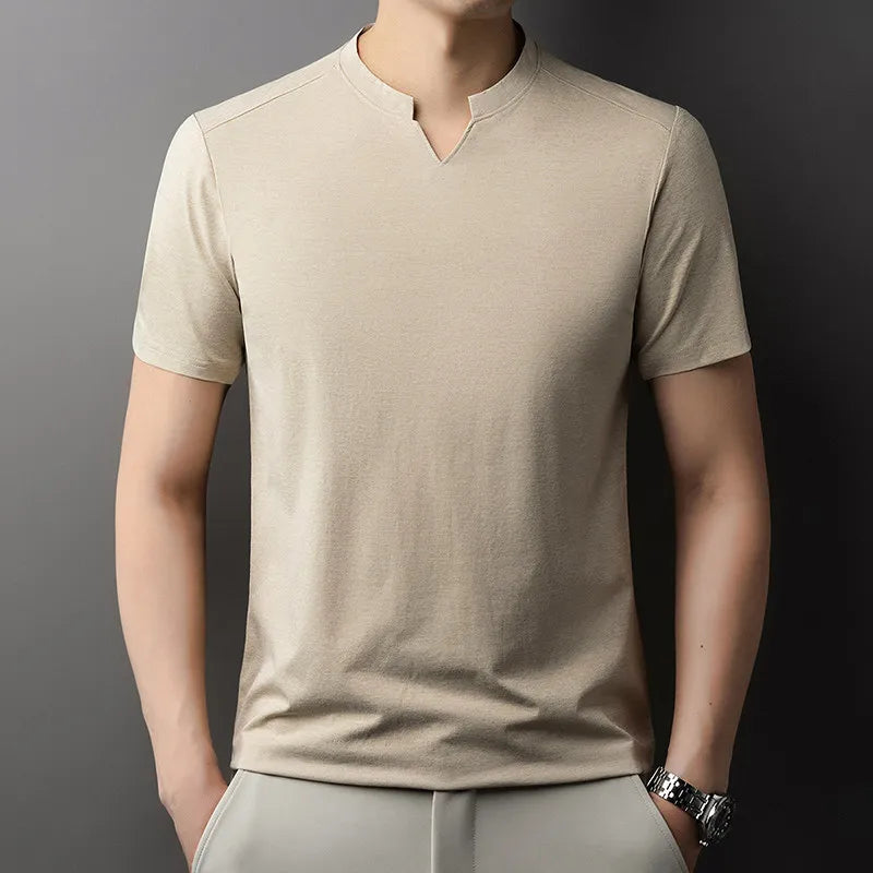 Korean Men's Short Sleeve V-Neck T-Shirt Solid Color Casual Fashion Comfortable Summer Versatile Solid Top
