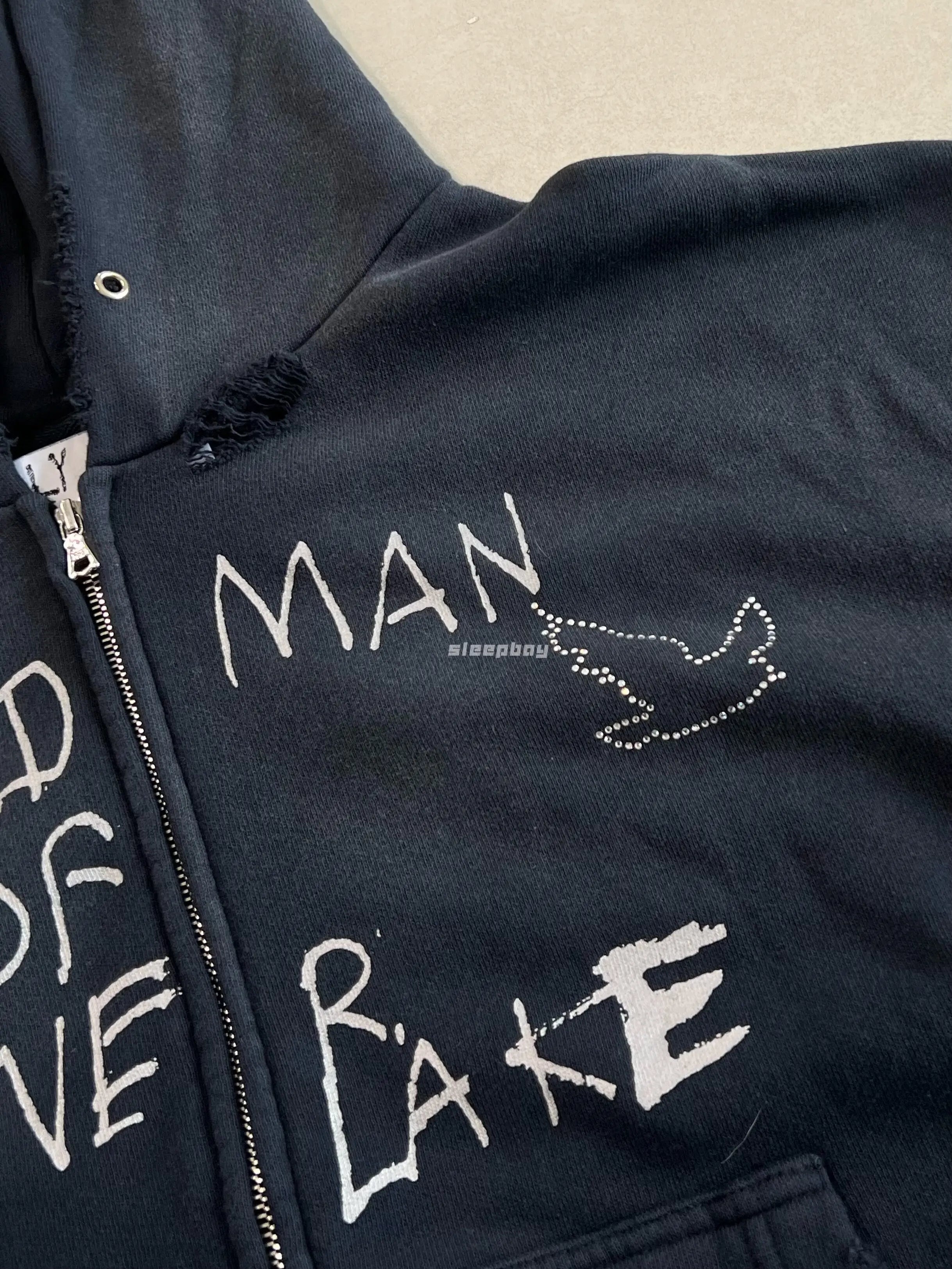 Paly Hollywood 25ss Birdman Medal Rhinestone Zipper Old Damaged Hoodie Jacket