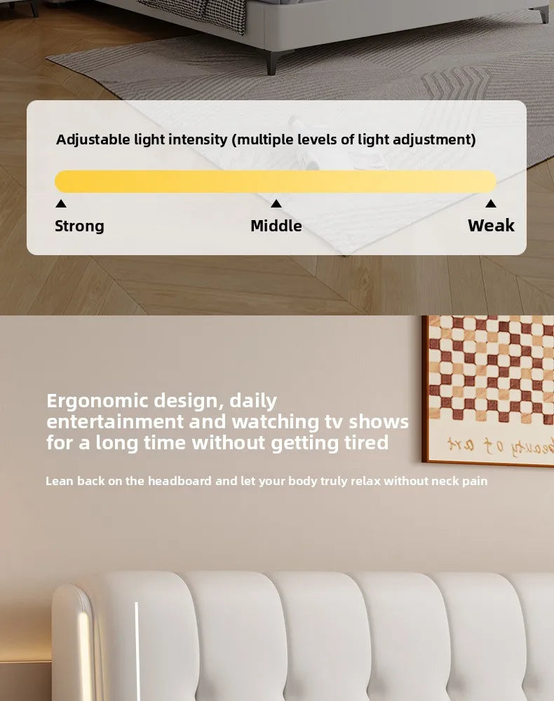 Cream white bed modern minimalist master bedroom bed frame light luxury comfortable bases e armações de cama interior furniture