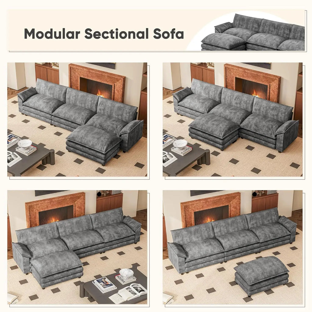 119 Modular Sectional Sofa with Reversible Ottoman Deep Seat Chenille for Living Room, Custom