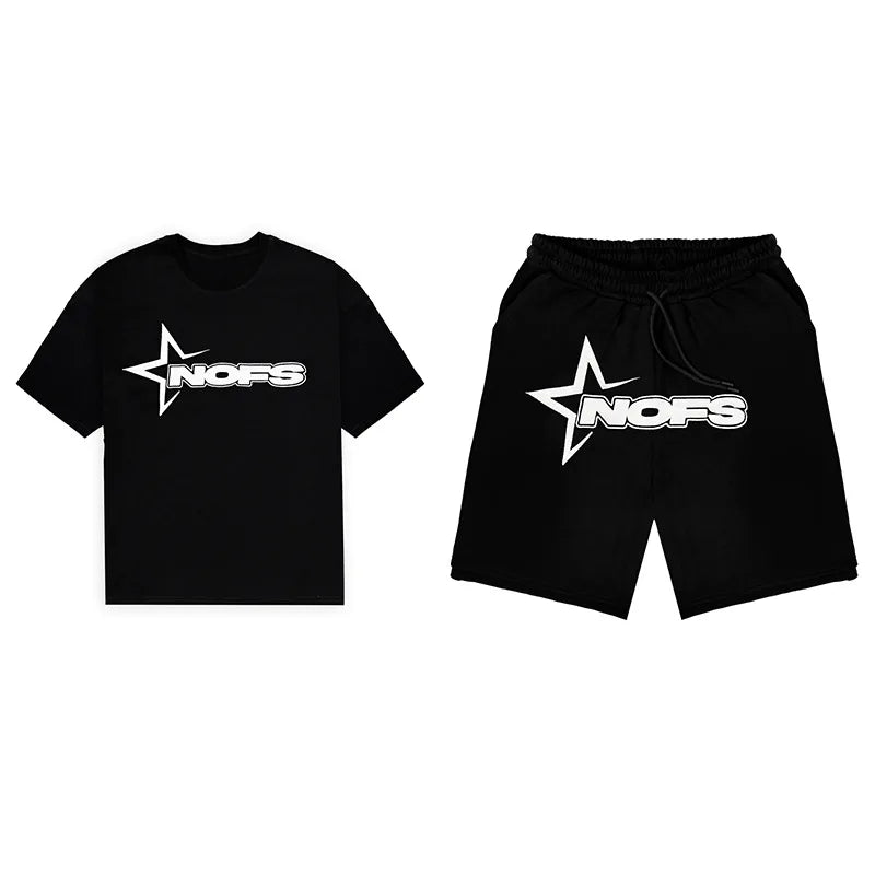 Men New Fashion Letter Graphics T-shirt Hip-hop Punk Summer Short Sleeve American Street Tops Shorts Set Y2K 2024 Men's Clothing