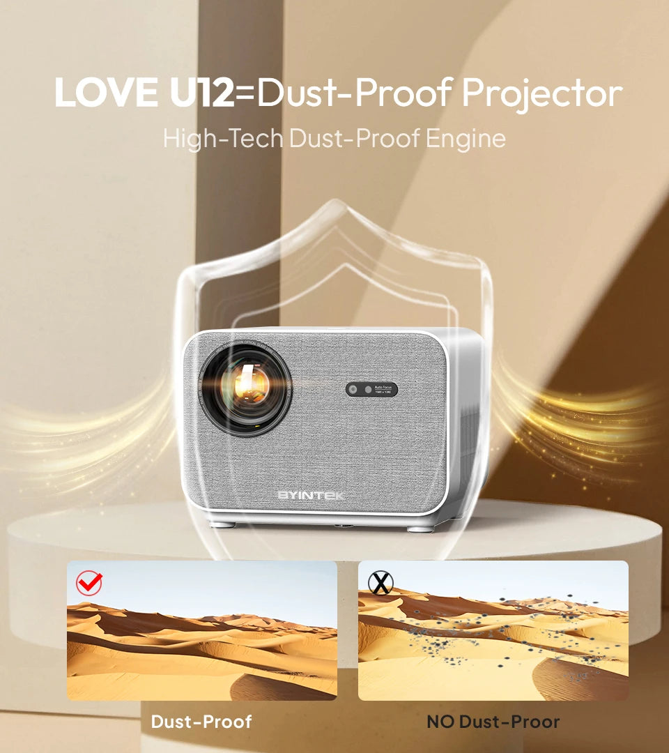 BYINTEK LOVE U12 Full HD 1080P Projector 4K 800 ANSI Android WiFi 6 Auto Focus Home Theater Projectors for Movie Meeting Video