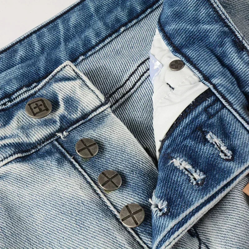 2025 KSUBI Men Personality Multi-style Low Rise Elastic Skinny Denim Pants American Style Ripped Trousers Jeans