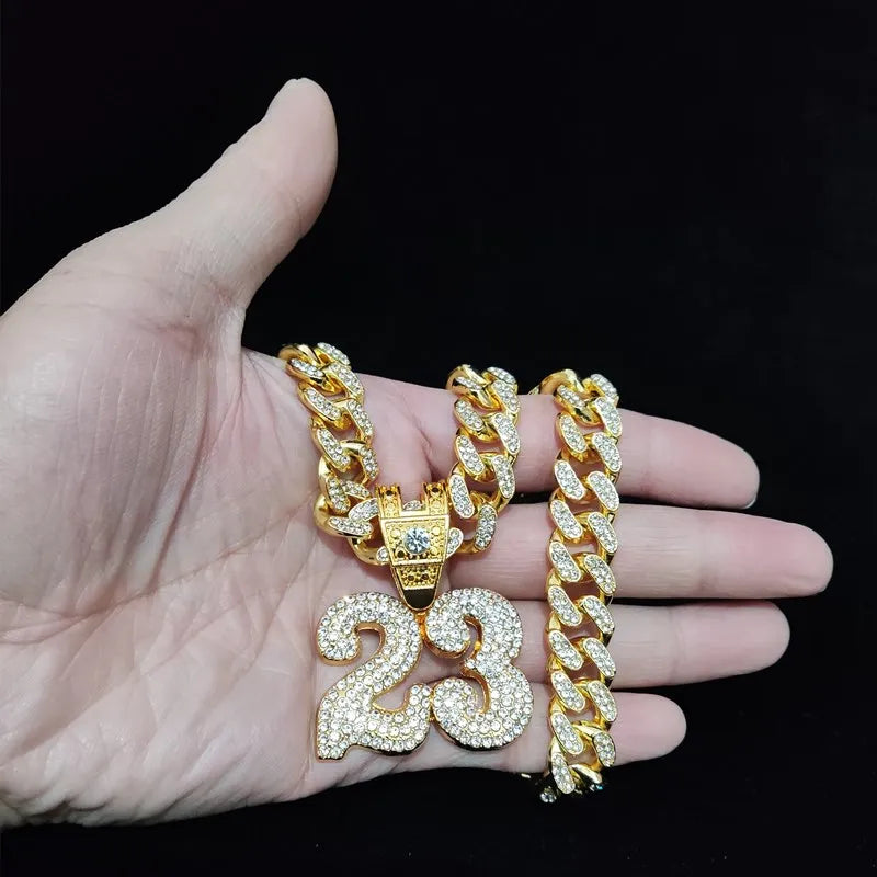 Men Women Hip Hop Number 23 Pendant Necklace With 13mm Crystal Cuban Chain HipHop Iced Out Bling Necklaces Fashion Charm Jewelry
