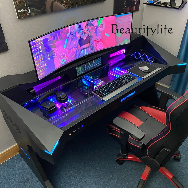 Computer chassis integrated table fully transparent water-cooled large chassis special-shaped computer table e-sports table