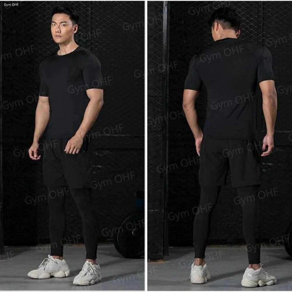 Anime Baki Sport Suits Runing Compression Shirt Shorts Sets Gym Fitness Jogging Training Rashguard Sportwear 2 in 1 Mens