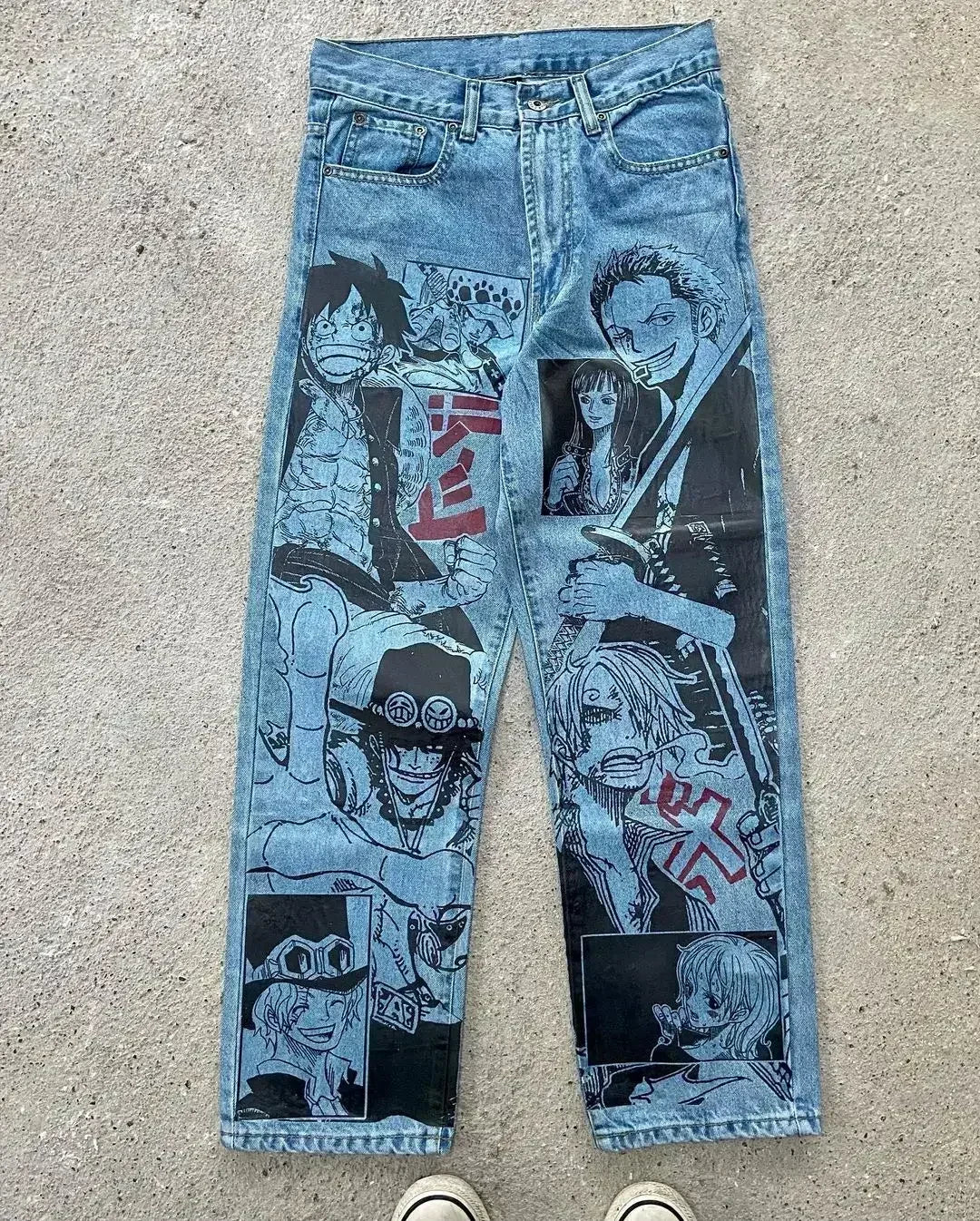 Anime Sexy Girl Print Blue Baggy Jeans New Style Wide Leg Trouser Y2k Harajuku Popular Streetwear Men Women High Waist Pants