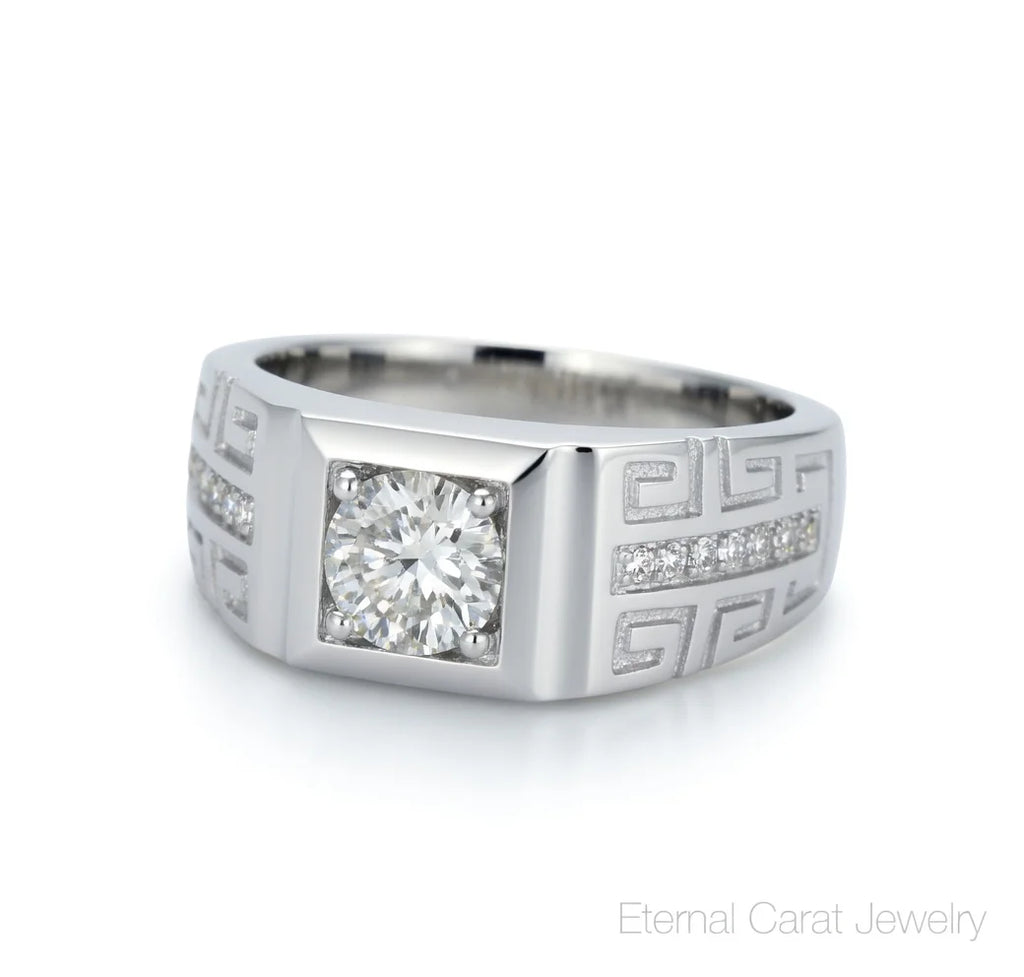 Luxury PT950 Platinum Men's Greek Key Square Moissanite Pave Engagement Wedding Ring Adjustable Band Anniversary Gift Jewelry Sp