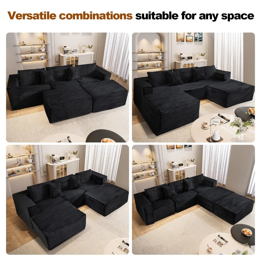 110" Modular Sectional Couch with 2 Movable Ottoman,3-Seater Boneless Cloud Sofa Couches for Living Room, U Shaped, Customized