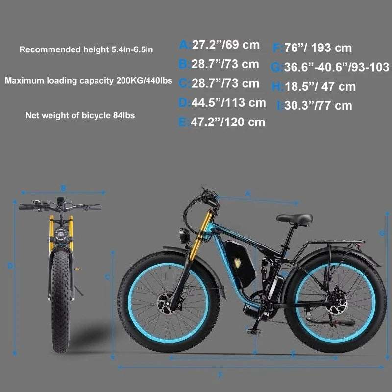 SXLL 26 inch fat tire brushless dual motor electric bicycle 48V 23AH battery electric mountain bike 7 speed electric bicycle UL2