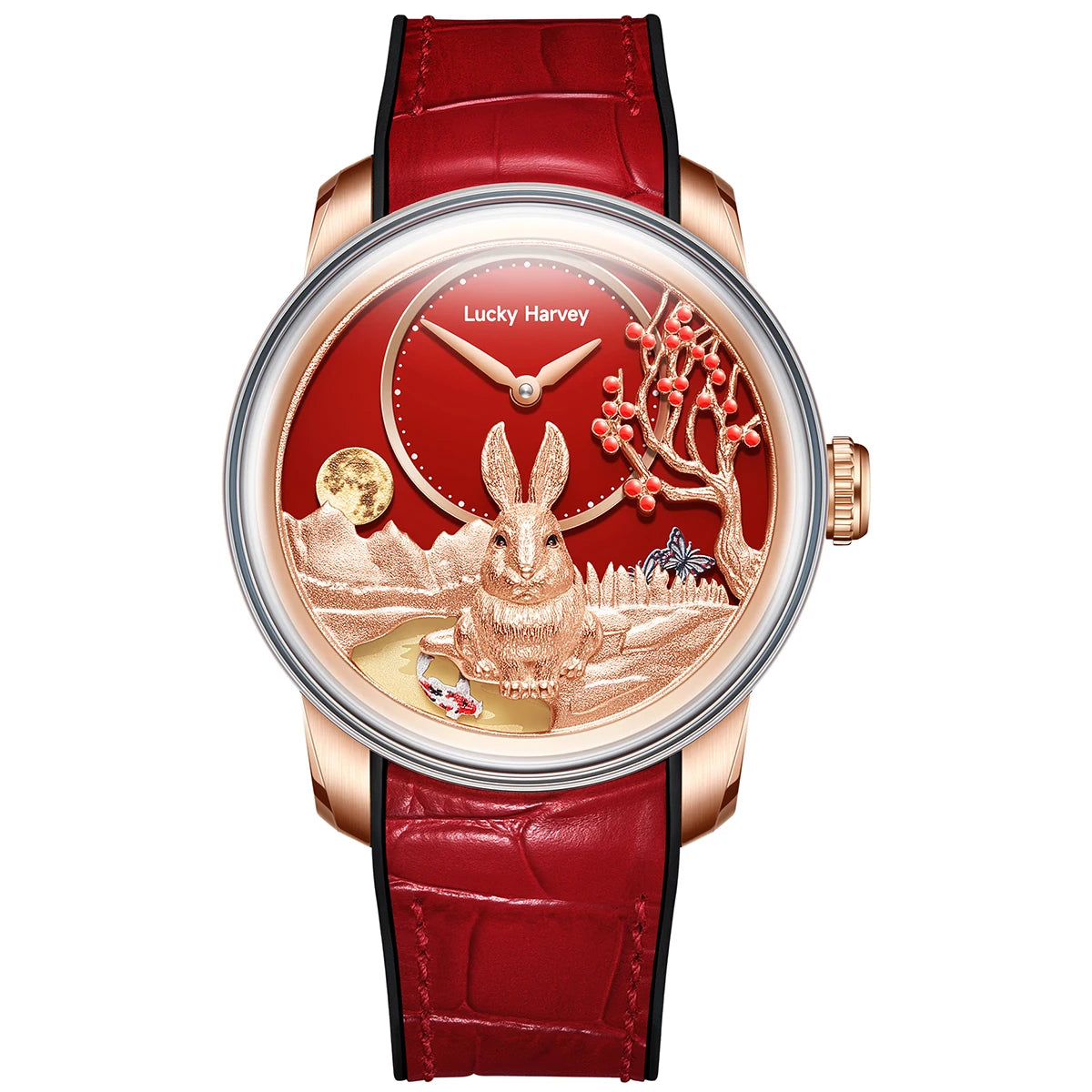 Lucky Harvey Limited Edition Automatic Mechanical Watches for Men Cute 3D Rabbit Dial Synthetic Sapphire Waterproof Wrist Watch