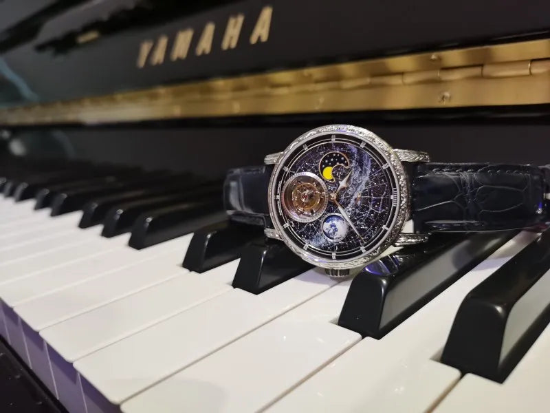 Super Mens Automatic Tourbillon Mechanical Watch Milky Way 3D Rotate Earth Moonphase Business Male Wrist Watches Luminous Dial