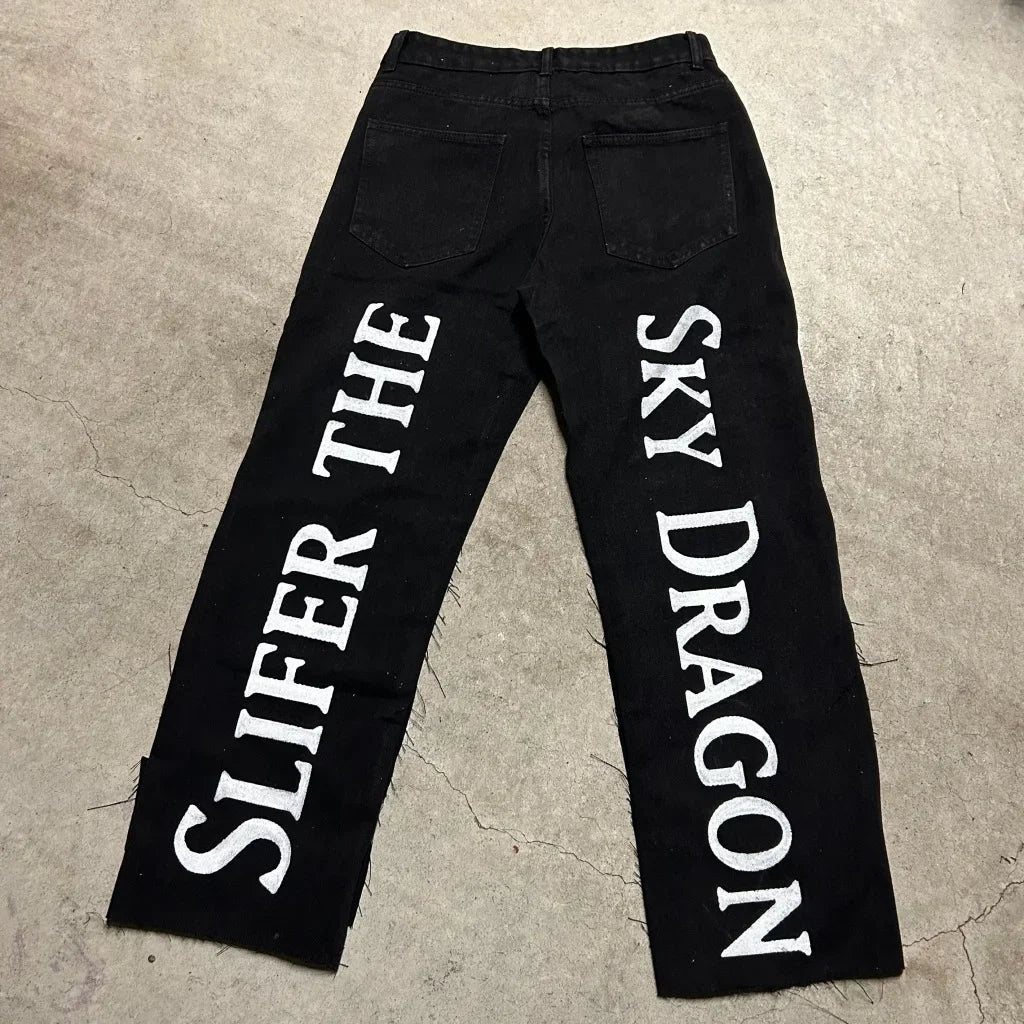 Harajuku High Street Popular Anime Jeans Y2k Baggy Jeans Vintage Wide Leg Denim PantsStreetwear Couples Trouser Men Clothing