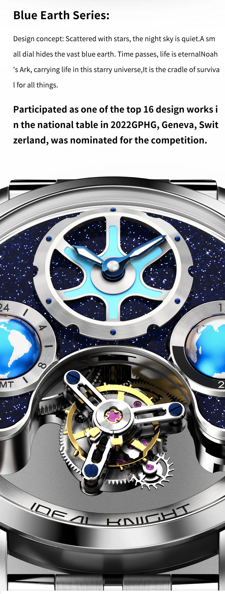 IDEAL KNIGHT Tourbillon Watch 6805 Men Automatic Mechanical Watch 100% Official Original Blue Earth Series Men Watch High Gift