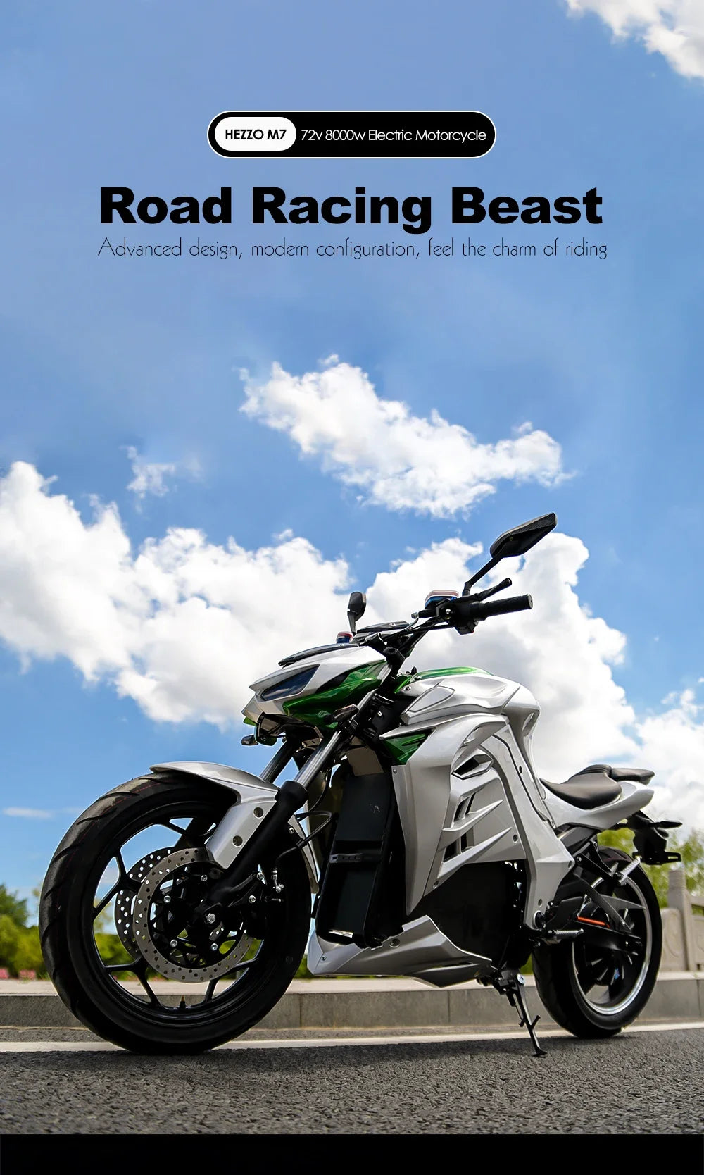 Factory Hot Selling HEZZO M7 72V 5000W 8000w Electric Racing Motorcycle 50Ah 130Km/H GPS Tracker Moped E  with EEC COC  Chopper