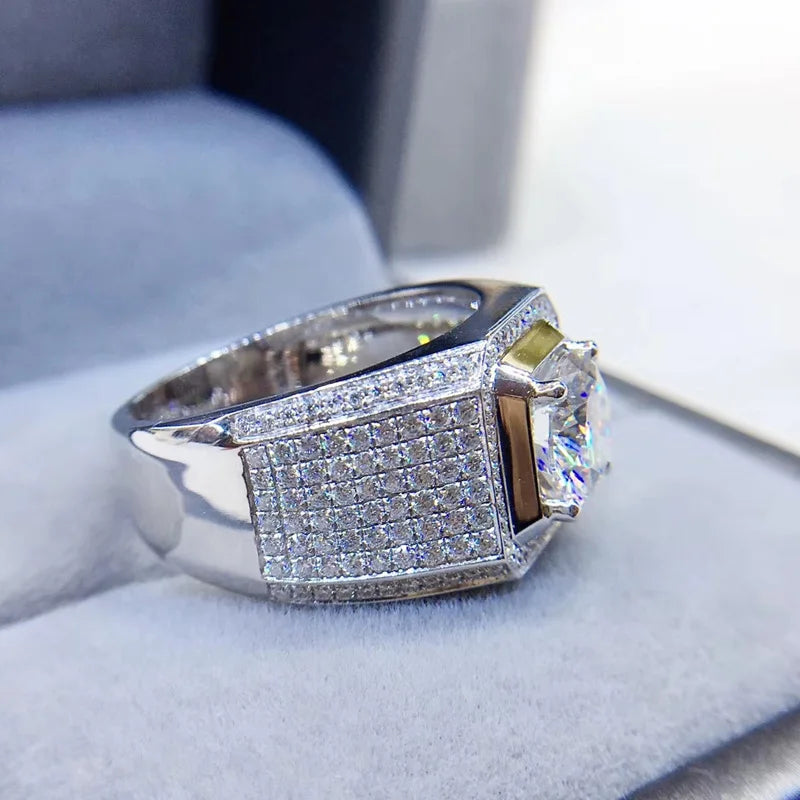 Custom Real Platinum PT950 Ring Men Engagement Anniversary Party Wedding Ring Round Moissanite Diamond Luxury 1 2 3 4 5 Carat